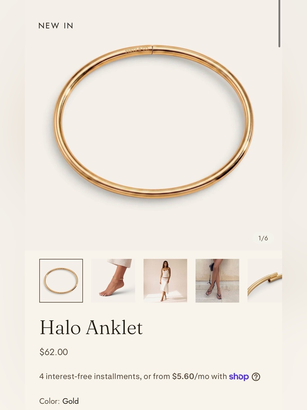 NIB Gold Halo Anklet by Feetz &Co. size large - Picture 2 of 6